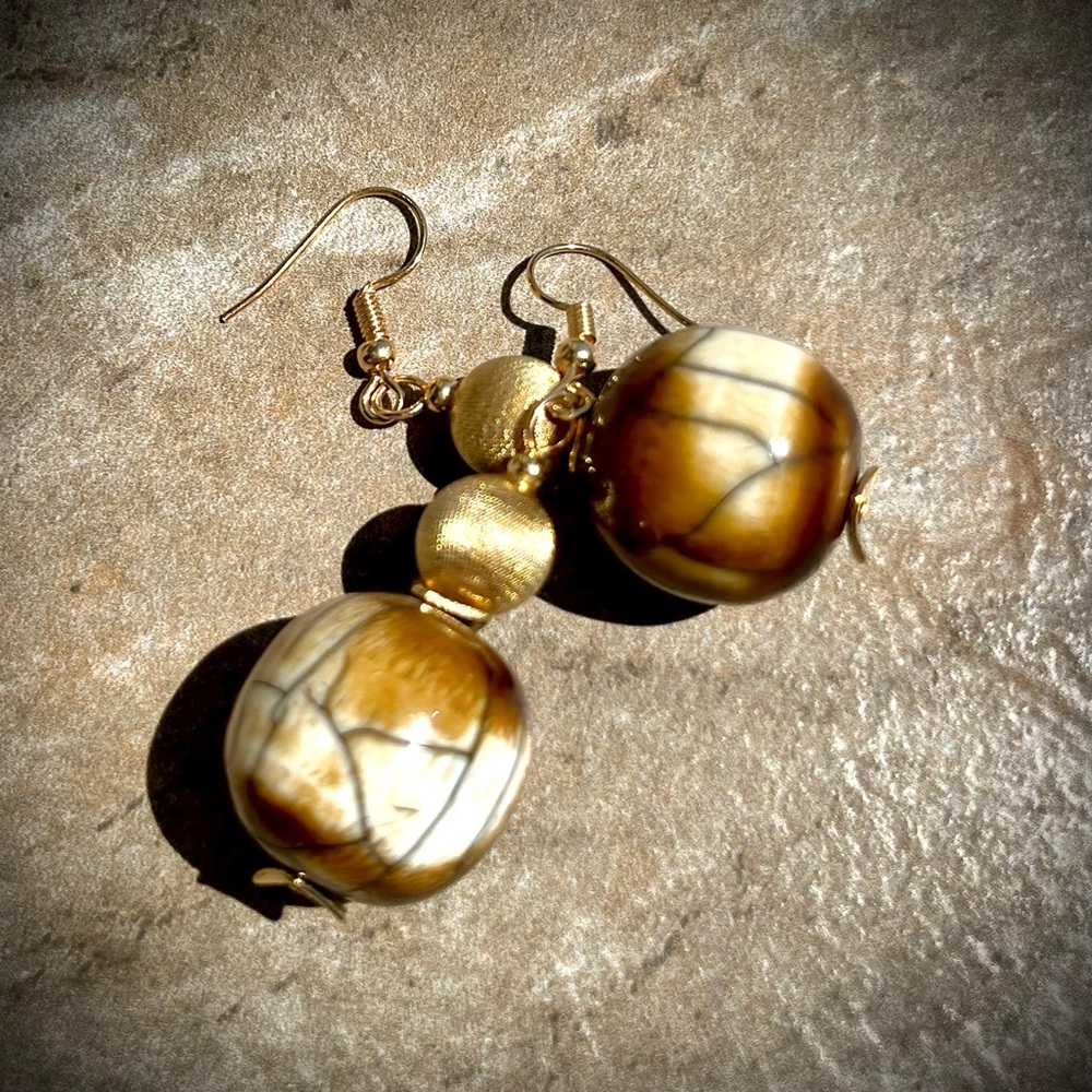 Boho Chic Earrings Rare Vintage Dyed Beads and Italian Gold Filled Round Bead
